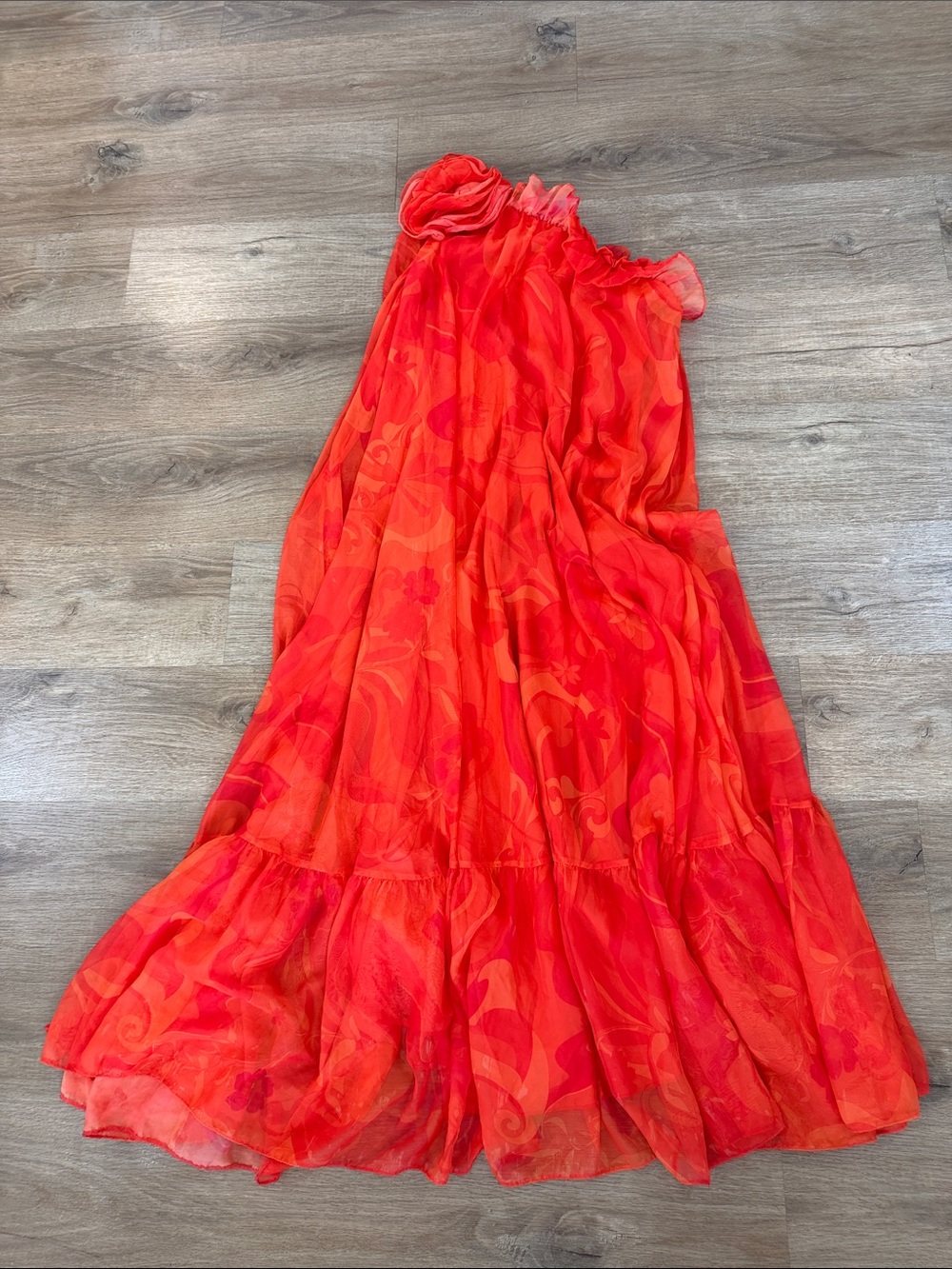 One Shoulder Rose Ruffle Maxi Dress - Picture 17 of 17